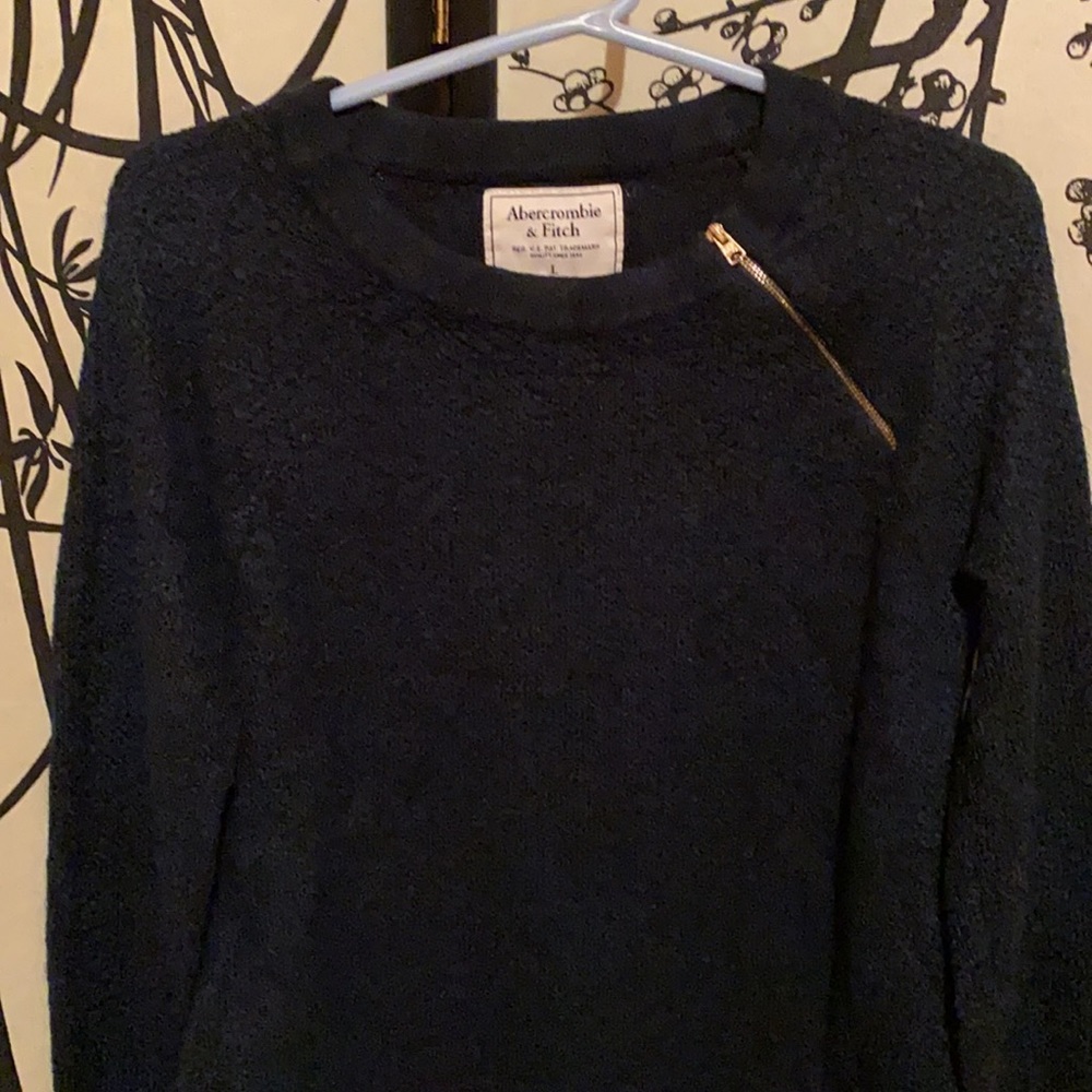Abercrombie & Fitch Navy  Blue Zipper Neckline Chunky SweaterW/Gold Metal Logo - Picture 5 of 16
